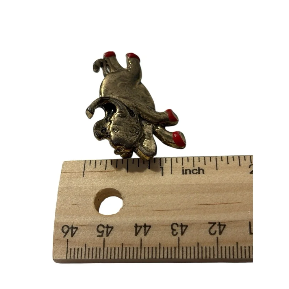 VTG Lazy Elephant Brooch Pin Gold Tone Red Enamel Shoes Figural Unique MCM Funny